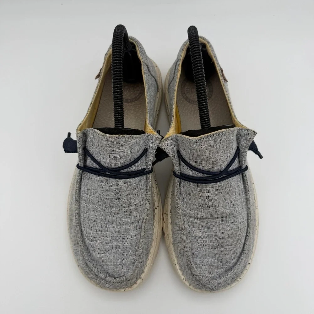 Women's Hey Dude Wendy Chambray White Blue Canvas Slip-On‎ Comfort Shoes Size 8